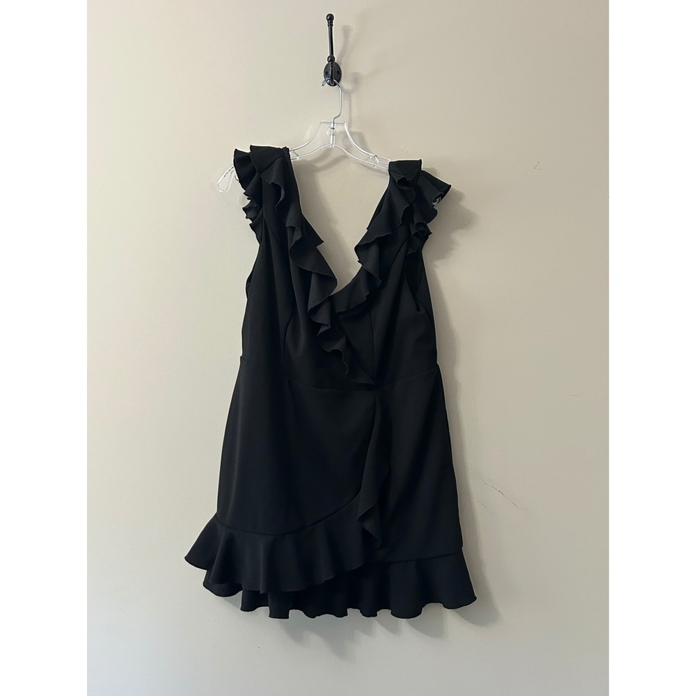 Black Ruffle V-Neck Wrap Mini Dress Sleeveless Cocktail Party Dress